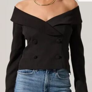 ASTR Off The Shoulder Double Breasted Look Structured Top
